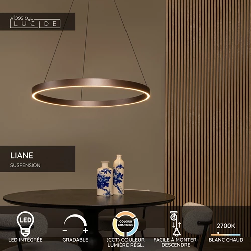 Lucide LIANE - Suspension - Ø 80 cm - LED Dim. - CCT - 2x36W 2700K/4000K - Rouille | Vibes - USP